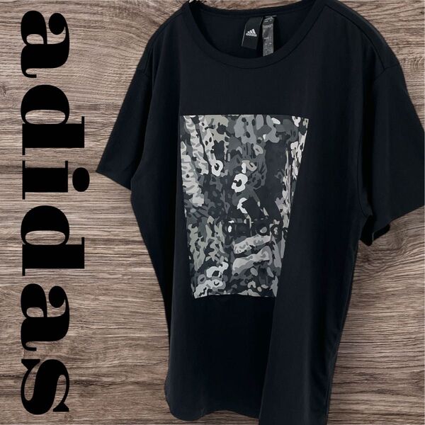 adidas アディダス Tシャツ トップス カットソー 半袖 プリントTシャツ レディース XL LL ブラック 黒