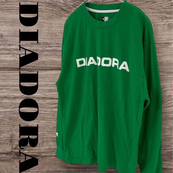 DIADORA ディアドラ トップス Tシャツ カットソー 長袖 プリントTシャツ ロゴ メンズ L グリーン 綿 コットン