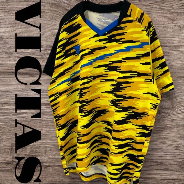 VICTAS ヴィクタス Tシャツ トップス カットソー 半袖 スポーツシャツ 総柄 メンズ XL LL イエロー