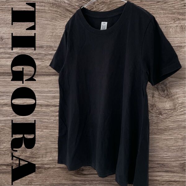 TIGORA ティゴラ Tシャツ カットソー トップス 半袖 無地 レディース M ブラック 黒 綿 コットン クルーネック 丸首