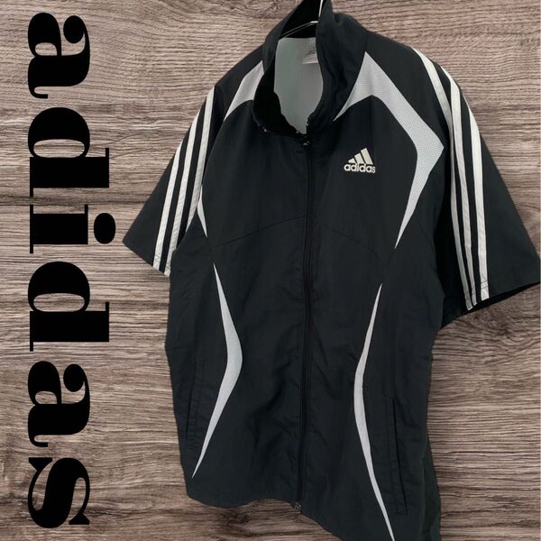 adidas アディダス パーカー トップス 半袖 スポーツウェア ジャージ メンズ M ブラック 黒