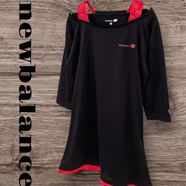 newbalance ニューバランス トップス カットソー Tシャツ 五分袖 チュニック丈 スポーツウェア レディース M 黒
