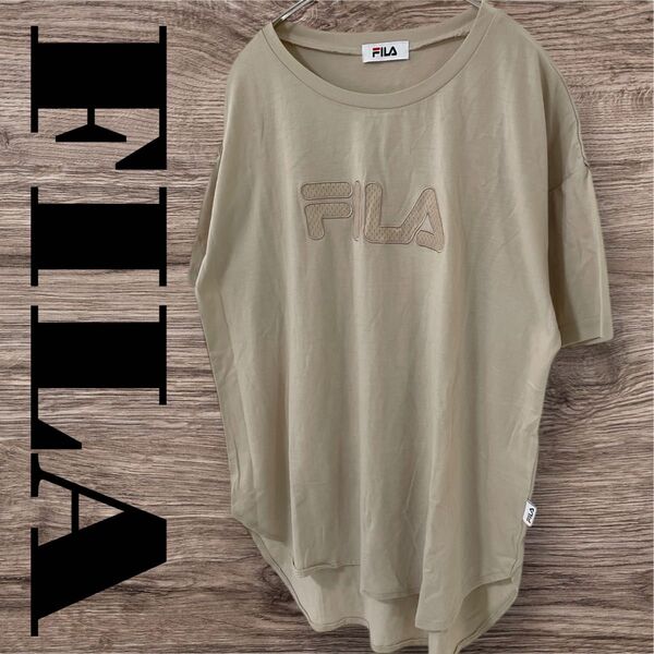 FILA フィラ トップス カットソー Tシャツ 半袖 ロゴ オーバー ゆったり レディース M ベージュ