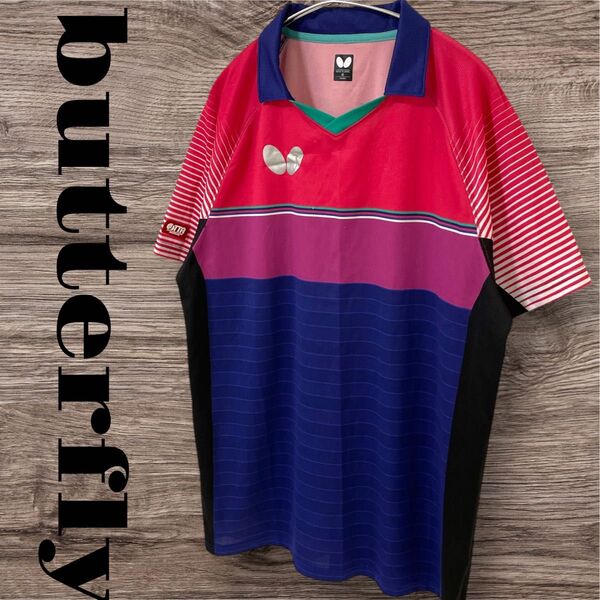 Butterfly バタフライ トップス カットソー Tシャツ 半袖 スポーツウェア 卓球 メンズ XL LL O ネイビー
