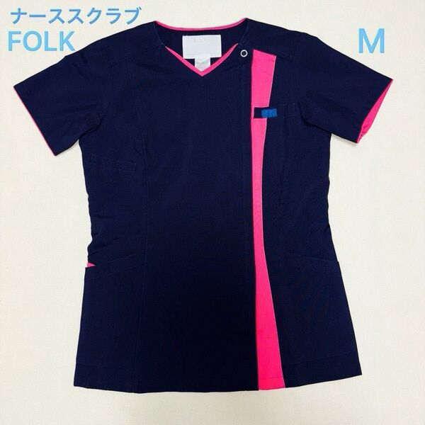 FOLK ナーススクラブ ネイビー×ピンク M レディース