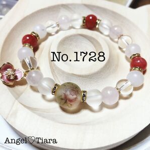 月末大特価1500円 フロスト薔薇のトンボ玉の天然石ブレスレット