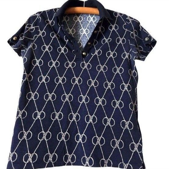 半袖 Tシャツ ポロシャツ 40 AMACA アマカ 金属製ボタン 総柄 オープンカラー