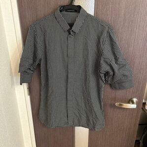 KRIS VAN ASSCHE 半袖ドレスシャツ 黒白チェック 44 クリスヴァンアッシュ