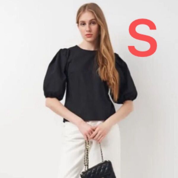 h&m パフスリーブ コットン Tシャツ バルーン トップス s エイチアンドエム ブラック