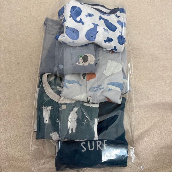 ロンパース カバーオール 5点セット 男の子 夏服 半袖 綿100% 60サイズ まとめ売り