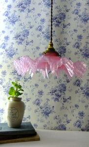  France antique * frill glass shade * pink * pendant light * lighting 