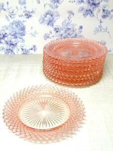  antique * mistake America *14.5cm glass plate * pink 