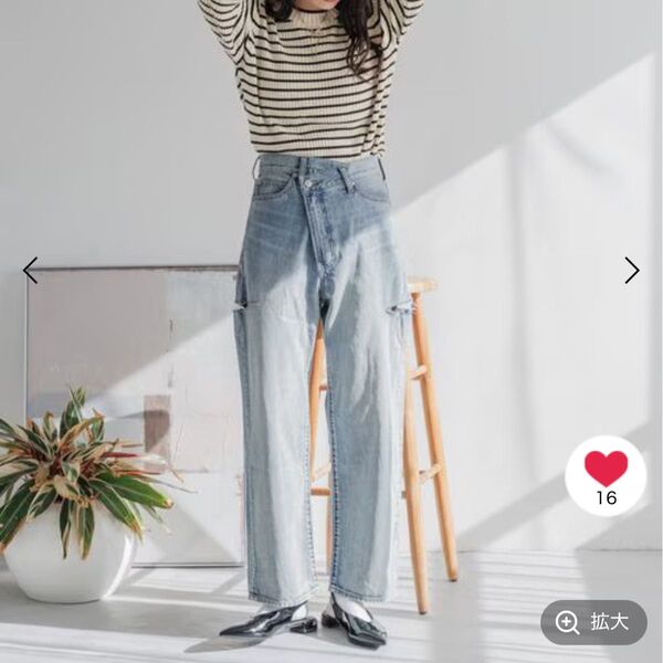 LOWRYS FARM CONE/サイドカットアシメデニムパンツ L ストレートパンツ ワイドパンツ