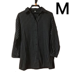 値下げ 長袖 シャツ M レディース ストライプ ボーダー 襟 シンプル 即決OK