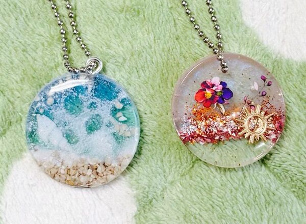 海 ビーチ風景 レジンチャーム 約2.5cm前後 お花 フラワーレジンチャームセット