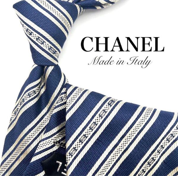 【即購入可】 CHANEL シャネル NAVY Stripe Tie ストライプ ネクタイ 激レア ネイビー