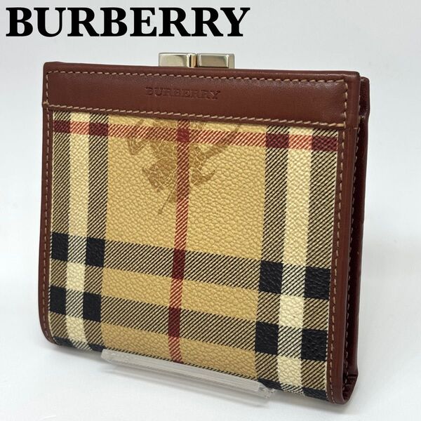 外観美品 BURBERRY バーバリー 財布 二つ折り がま口 PVC ノバチェック レザー ヴィンテージ オールド