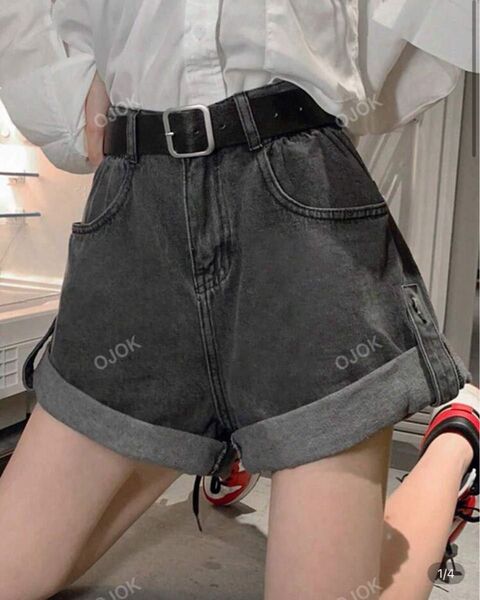 ハイウェスト 短パン ハーフパンツ 半ズボン デニム ショートパンツ