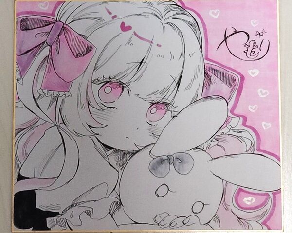 色紙描き下ろしイラスト【ピンク】