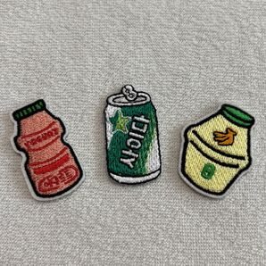 韓国ドリンク刺繍ワッペン3個セット ヨーグルト サイダー バナナ牛乳 韓国 ワッペン 飲み物 新品 匿名配送