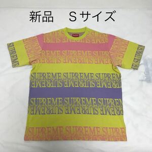 新品 19ss Supreme Text Stripe Jacquard S/S Top Yellow size:S ノベルティ、タグ、ステッカー付き Supreme Online 購入