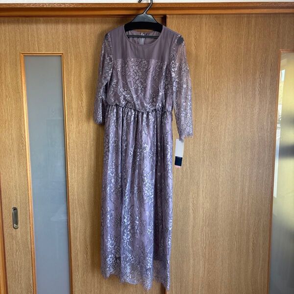 【未使用】【半額】ロングワンピース ドレス レース パープル 結婚式 二次会 パーティー