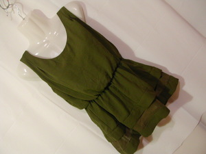 ssyy1343 Bye Bye no sleeve tunic One-piece khaki green #blau Gin g# unusual material rear Cross M size 