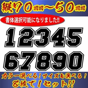 【Sサイズ】８枚・選べる書体 21色 かっこいい ゼッケン ナンバー ステッカー　(5)