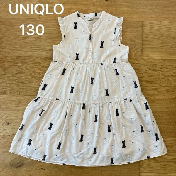 UNIQLO ポール&ジョー ワンピース 130 ねこ ノースリーブ 可愛い
