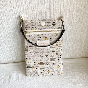 ハンドメイド スマホポーチ☆しゃもじネコ・生成り スマホケース・小物入れ・メガネ入れ