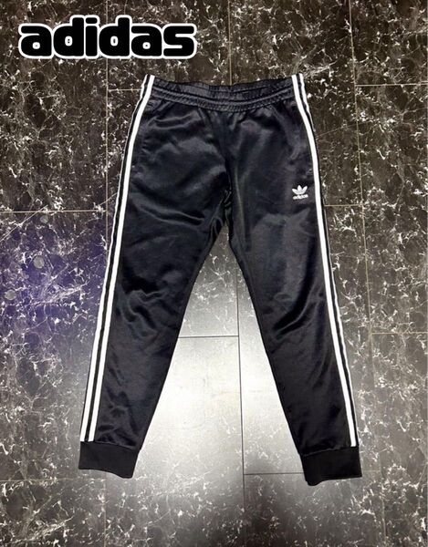 adidas アディダス トラックパンツ トレフォイル3本ライン ブラック S ジャージ 黒