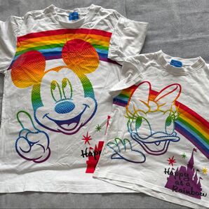 Disney ミッキーマウス レインボー Tシャツ 大人用とキッズ用のセットです