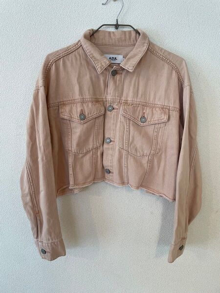 AZUL by moussy ピンク デニムジャケット ショート丈 Mサイズ ゆったり 春夏秋 ミニ丈