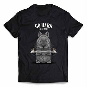 筋トレ ウエイトリフティング ネザーランドドワーフ ウサギ ブルー 半袖 Tシャツ メンズ レディース キッズ プリント