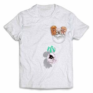 パラシュートで降りる子犬のポメラニアン ポケット 犬 いぬ 半袖 Tシャツ メンズ レディース キッス プリント
