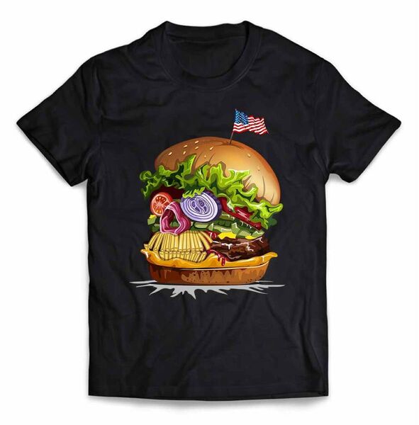 ハンバーガー アメリカ 星条旗 国旗 骸骨 半袖 Tシャツ メンズ レディース キッズ