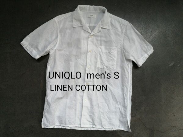 UNIQLO ユニクロ リネンコットンオープンカラーシャツ 半袖シャツ メンズS 白
