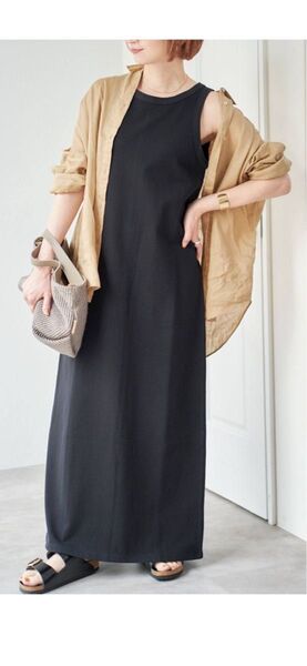 【Spick & Span/スピックアンドスパン)天竺アメスリロングワンピース 黒 美品