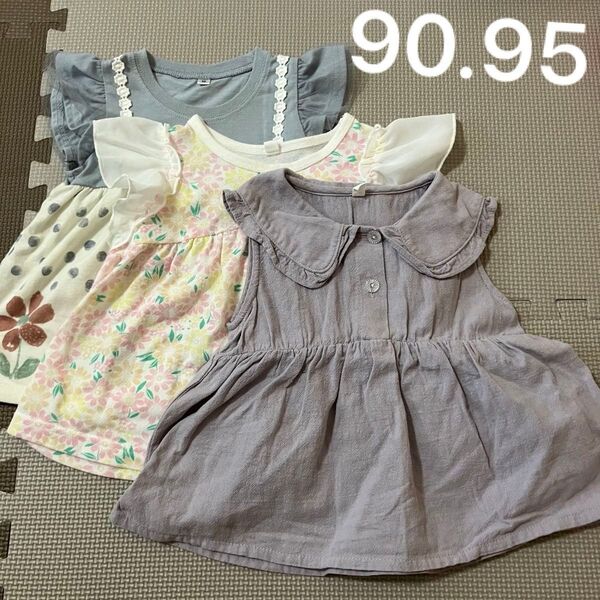西松屋☆90.95サイズ☆子供服☆女の子向け☆半袖ノースリーブ袖なし☆花柄☆トップス☆ピンク☆ベビー服