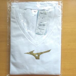 未開封 MIZUNO ミズノ インナー 長袖V首 P2MA855084 サッカー インナーシャツ ホワイト*ゴールド