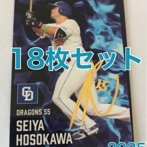 最終価格 カルビープロ野球チップス 2025年 第一弾 18枚セット 中日 細川 レア 金箔サイン入り キラカード込み