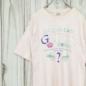 【USA製 ゲス 半袖Tシャツ】ヴィンテージ 80s~90s ゆるだぼ プリントデザイン XL相当 ピンク Guess 古着