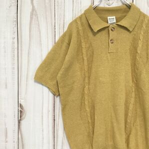 【未使用品 リネン混 ケーブル編み サマーニット】ヴィンテージ ハーフボタン デッドストック セーター L ベージュ 古着