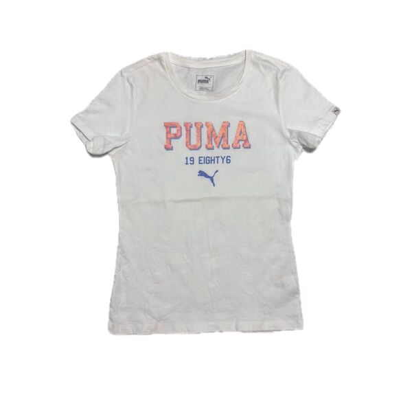 プーマPUMAロゴ白TシャツLサイズ スポーツ ジム フィットネス美品