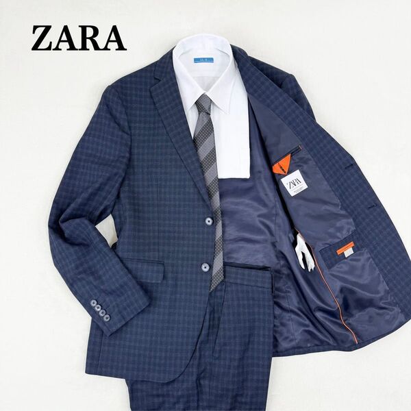 ★極美品★ZARA ザラ セットアップ メンズスーツ ネイビー チェック柄 カジュアルスーツ
