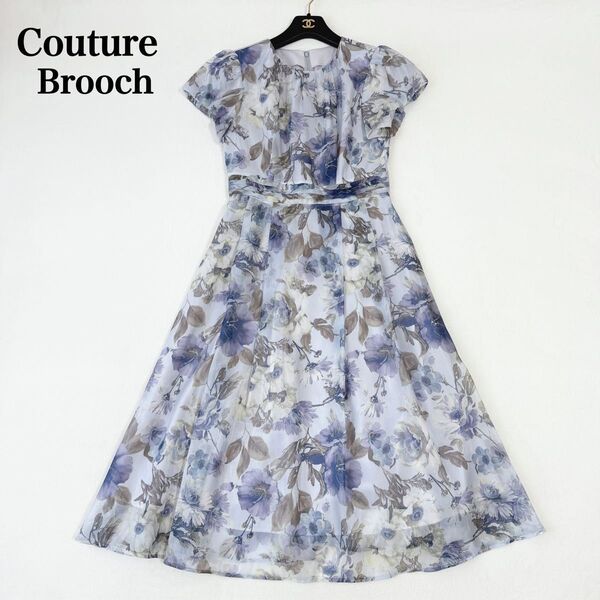 【新品未使用】Couture Brooch クチュールブローチ オーガンフルールワンピース 花柄 ブルー M パフ袖 Aライン