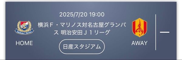 7/20 横浜F・マリノス vs. 名古屋グランパス 明治安田Jリーグ 2階ホームエリア バックサイド ペア 2枚 チケット