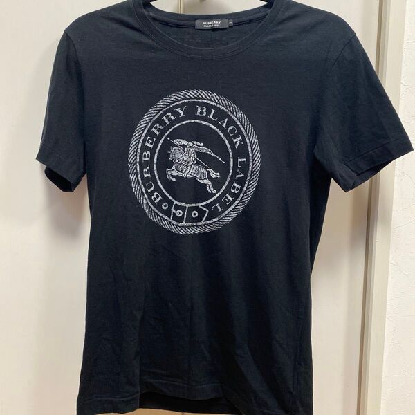 BURBERRY BLACK LABEL ブラック Tシャツ メンズM 黒 バーバリー ブラックレーベル ビッグロゴ 半袖