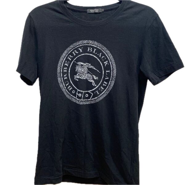 BURBERRY BLACK LABEL ブラック Tシャツ メンズM 黒 バーバリー ブラックレーベル ビッグロゴ 半袖
