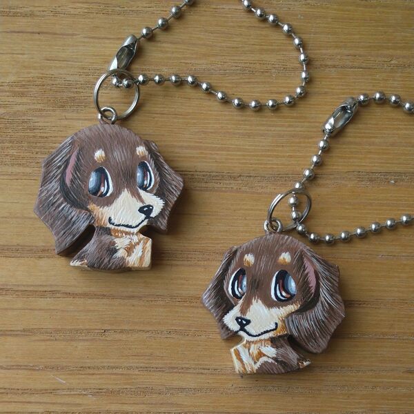 ダックスフンドNo8・小さいキーホルダー2個セット バッグチャーム ハンドメイド 雑貨 犬 犬雑貨 アクセサリー